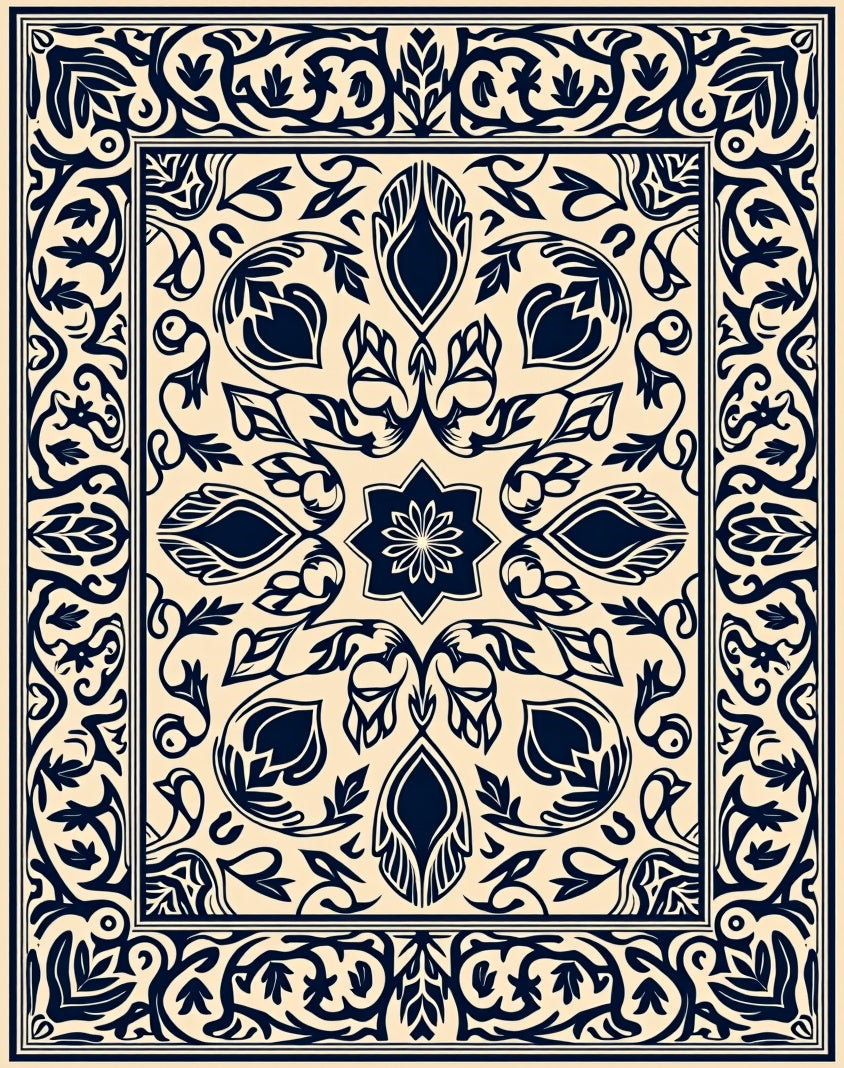 Classic Floral Border Inlay Rug