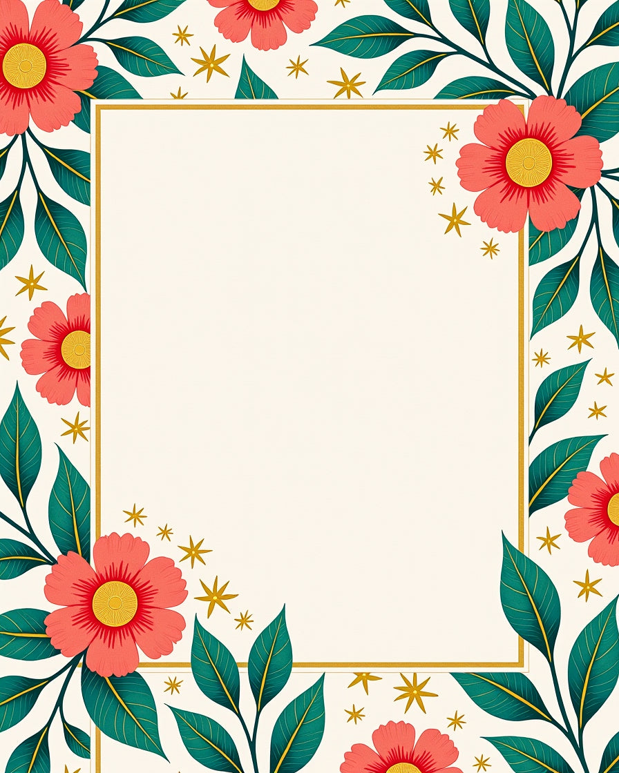 Coral Floral Detailed Leaf Pattern Rug