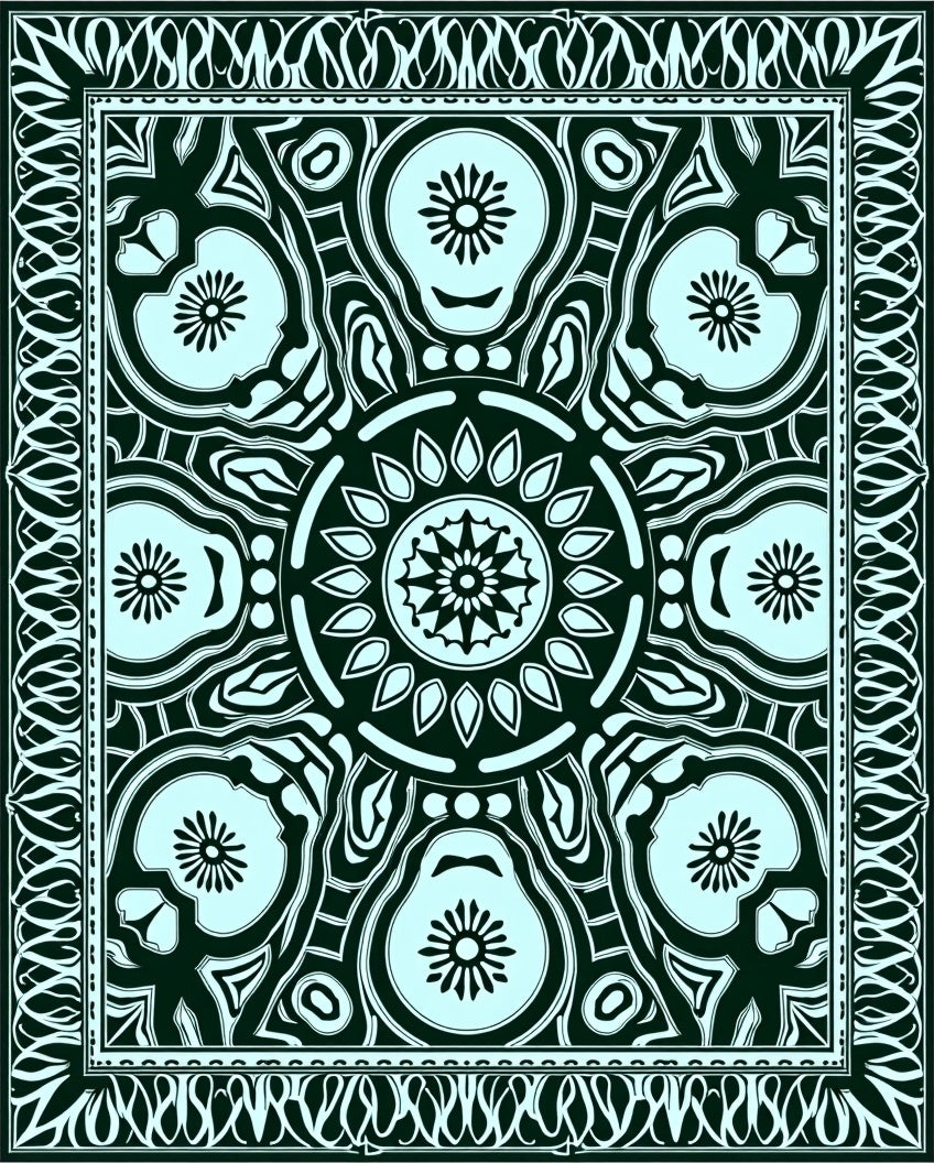 Ornate Dark Floral Mandala Design Rug
