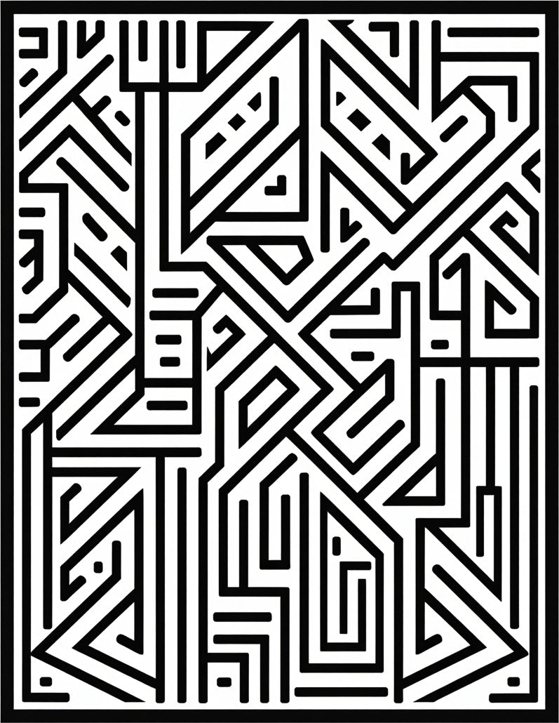 Abstract Labyrinth Black White Pattern Design Rug