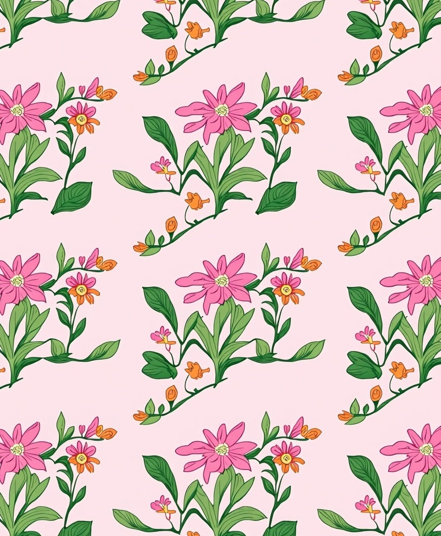 Pink Floral Botanical Pattern Rug