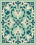 Mint Teal Floral Damask Pattern Rug