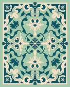 Mint Teal Floral Damask Pattern Rug