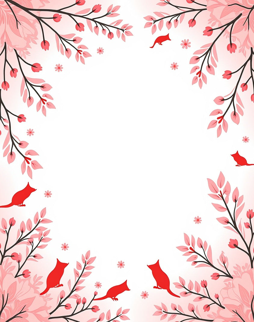 Red Fox Floral Branch Pattern Rug