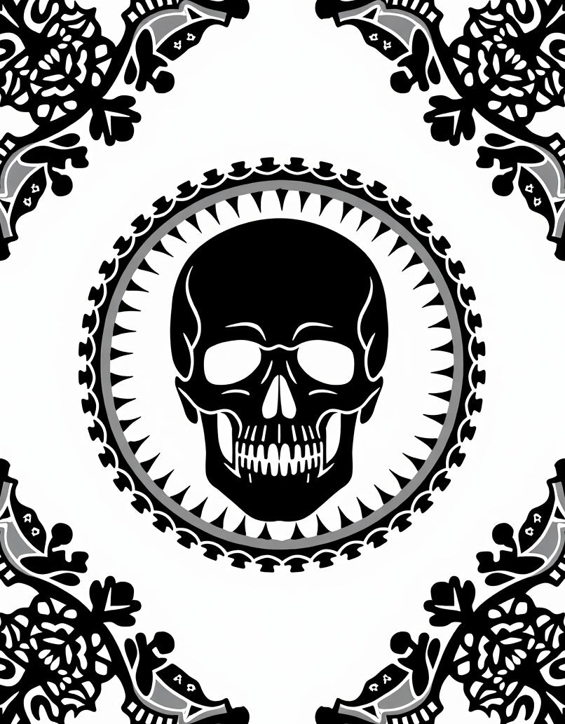 Gothic Black Skull Medallion Baroque Rug