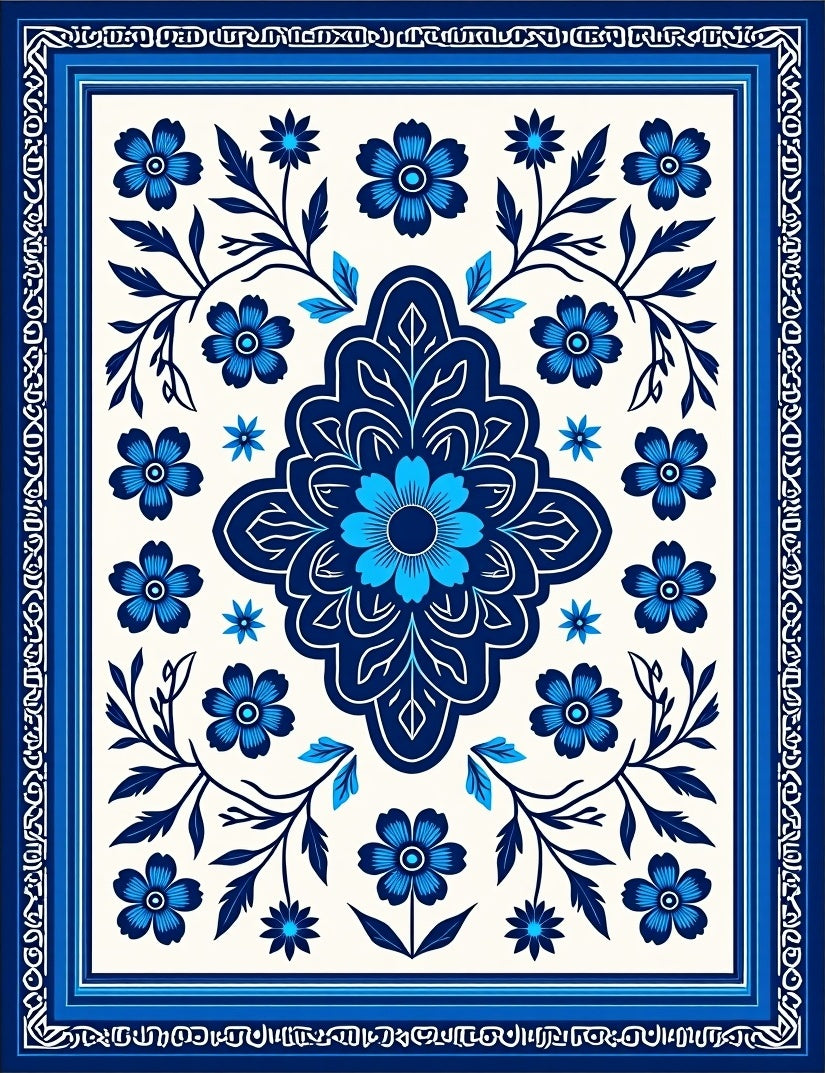 Indigo Blue Floral Medallion Rug