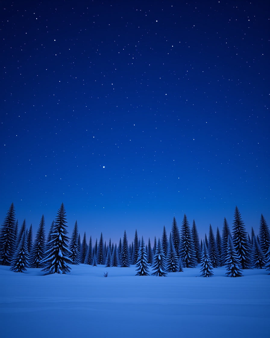 Wintery Forest Under Starry Night Sky Rug
