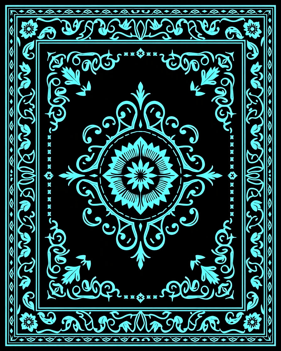 Intricate Turquoise Floral Medallion Pattern Rug