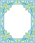 Teal Floral Vines Border Design Rug