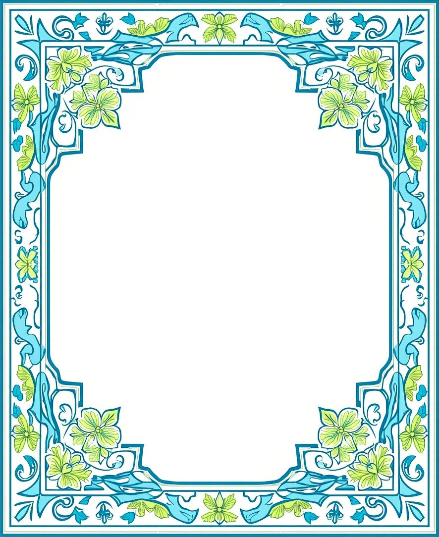 Teal Floral Vines Border Design Rug