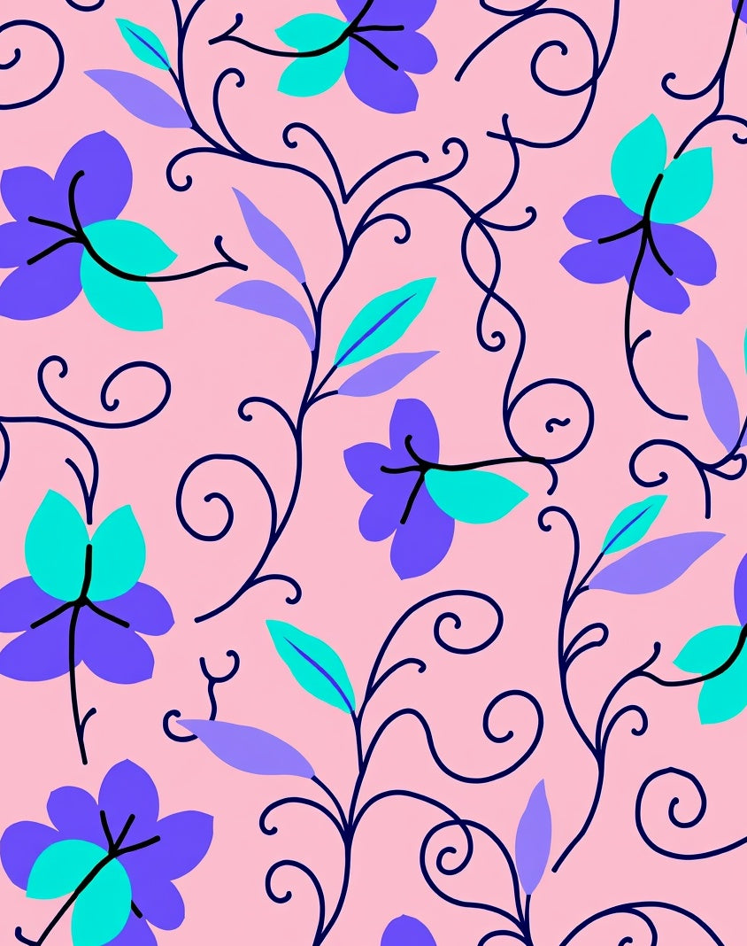 Floral Vines In Purple Teal And Pink Rug