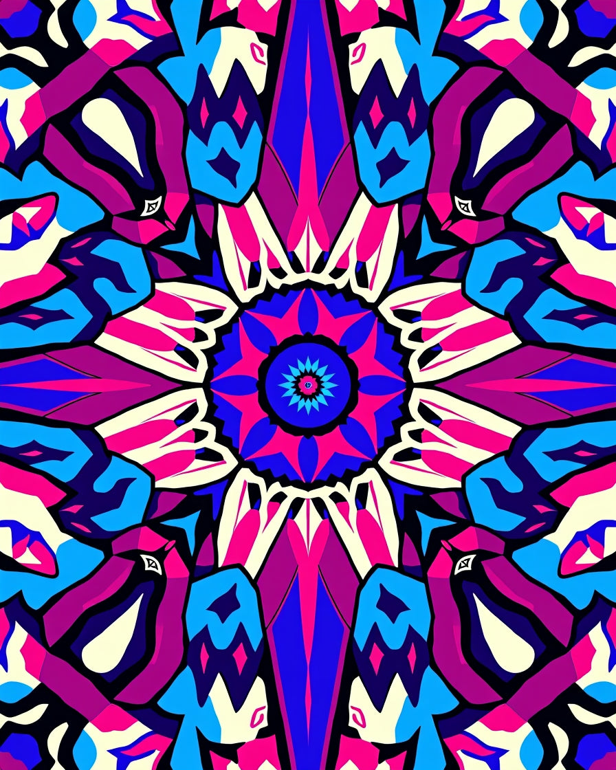 Vibrant Abstract Symmetric Mandala Rug