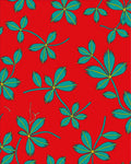 Vibrant Red and Teal Leaf Pattern Rug