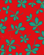 Vibrant Red and Teal Leaf Pattern Rug