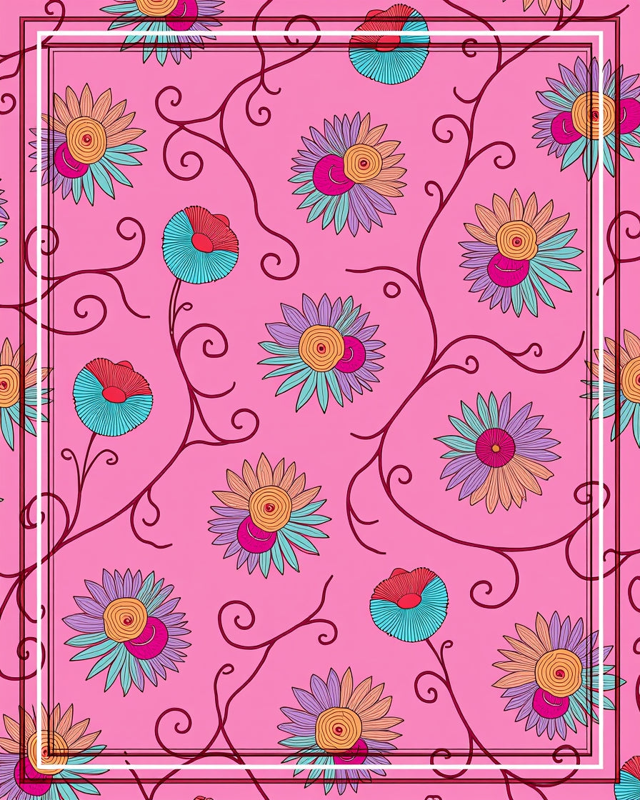 Colorful Floral Vine Pattern Rug