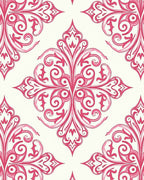 Ornate Pink Floral Scroll Pattern Rug