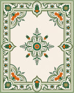 Ornate Green Floral Scrollwork Rug