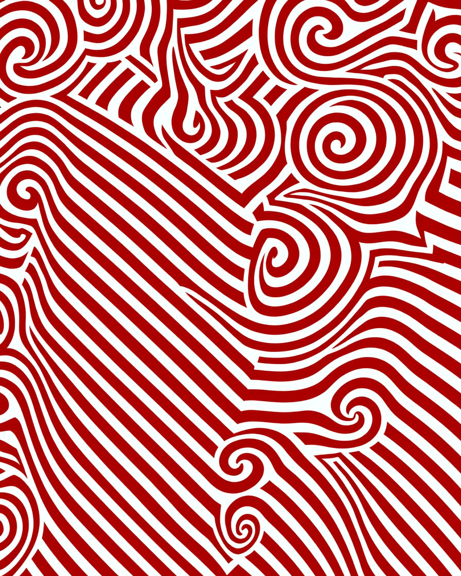 Crimson White Swirling Stripe Rug