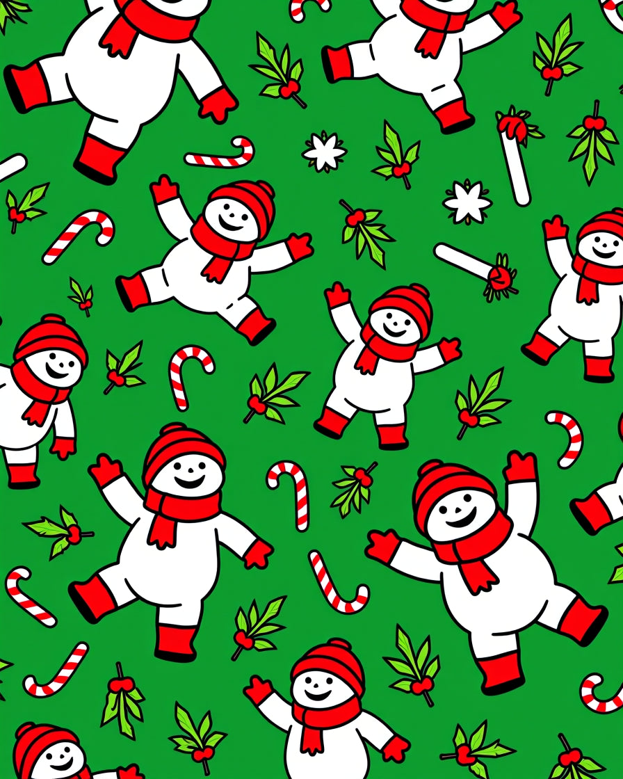 Whimsical Snowmen Candy Cane Christmas Green Rug