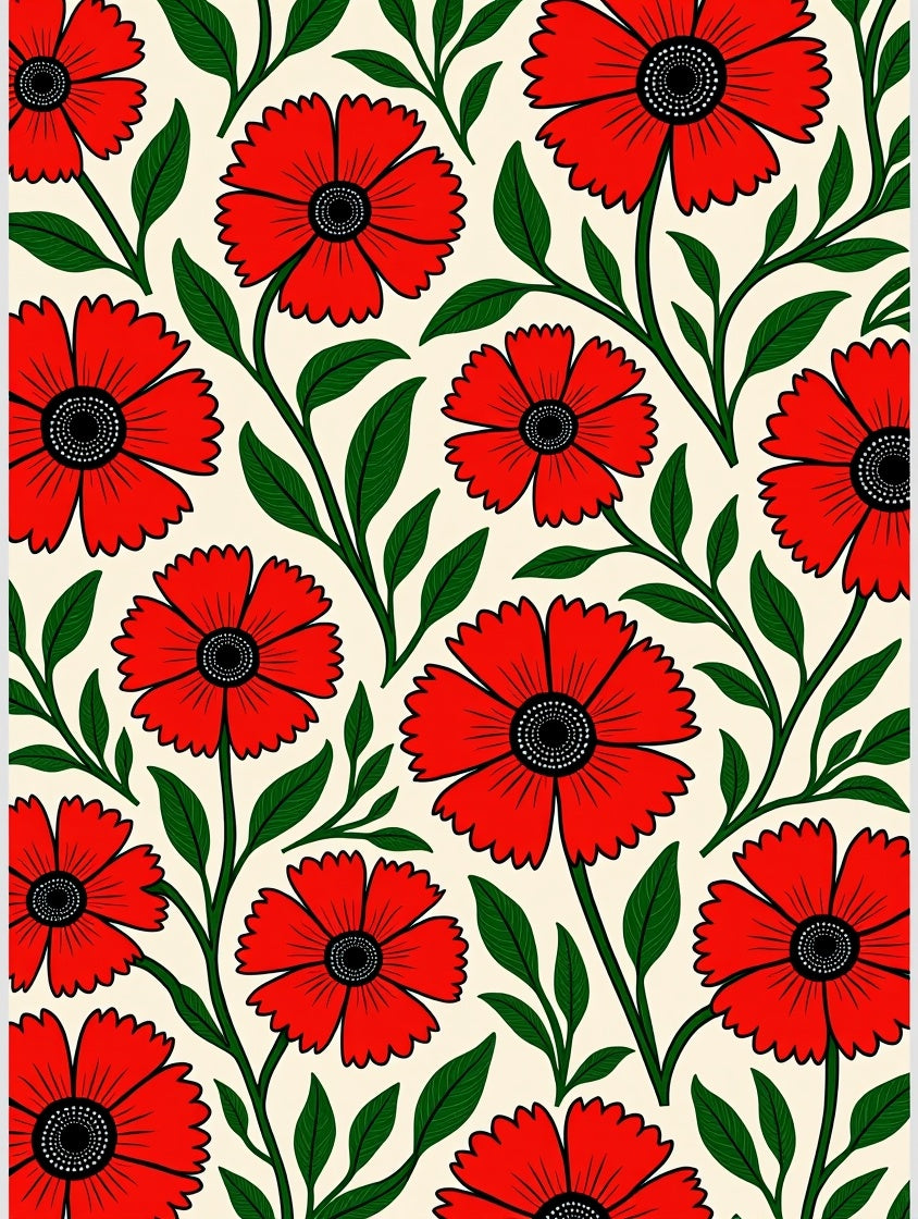 Bold Red Floral Vine Pattern Rug