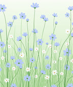 Light Blue White Floral Meadow Design Rug