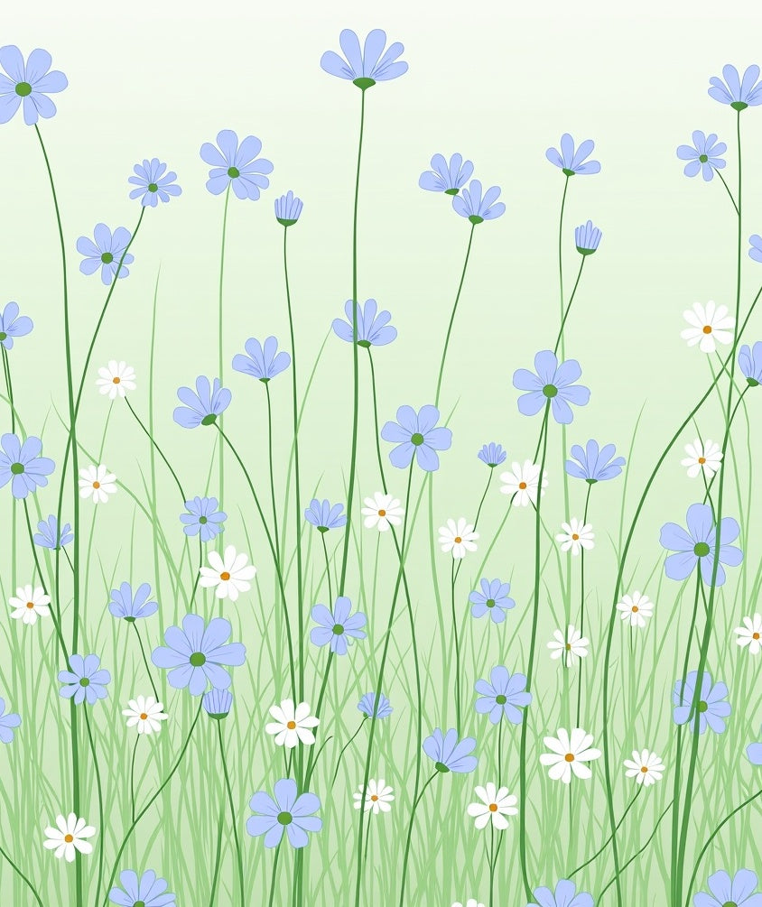 Light Blue White Floral Meadow Design Rug