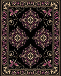 Ornate Black Floral Butterfly Medallions Rug