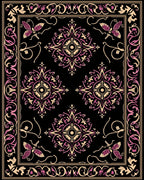 Ornate Black Floral Butterfly Medallions Rug