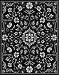 Classic Floral Vine Black White Pattern Rug