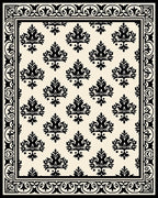 Classic Black Damask Floral Design Rug