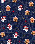Whimsical Snowman Houses Navy Rug