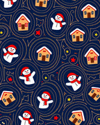 Whimsical Snowman Houses Navy Rug