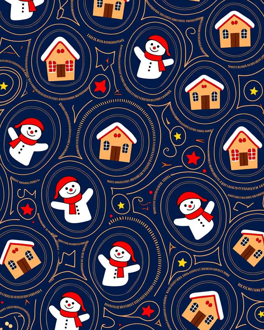 Whimsical Snowman Houses Navy Rug
