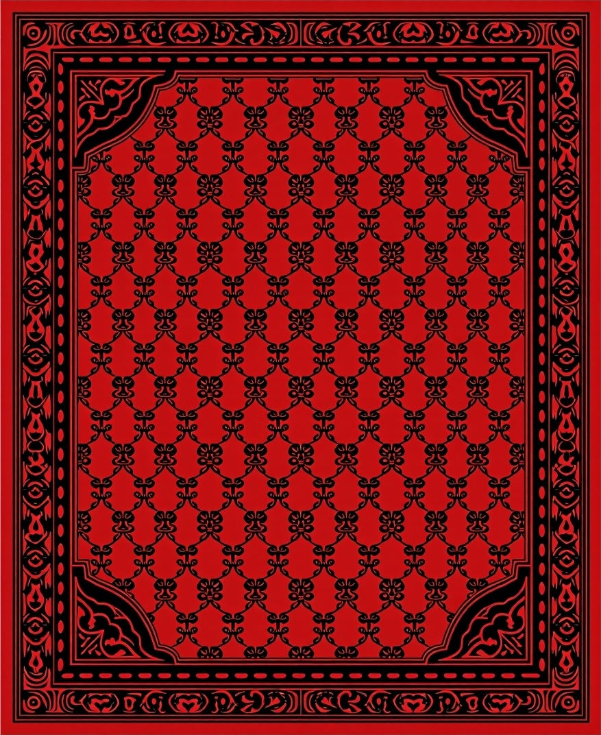 Ornate Red and Black Geometric Rug