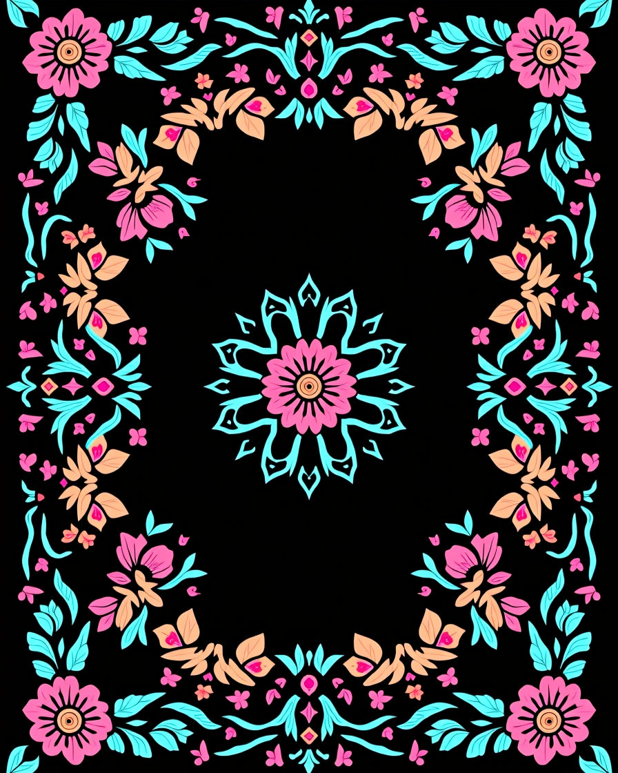 Floral Medallion Border Design Rug