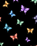 Colorful Butterflies on Black Background Pattern Rug