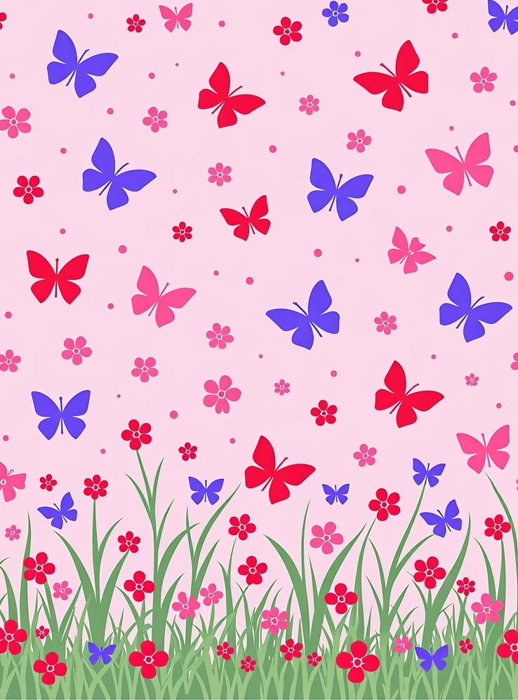 Pink Garden Butterflsy With Grass Pattern Rug