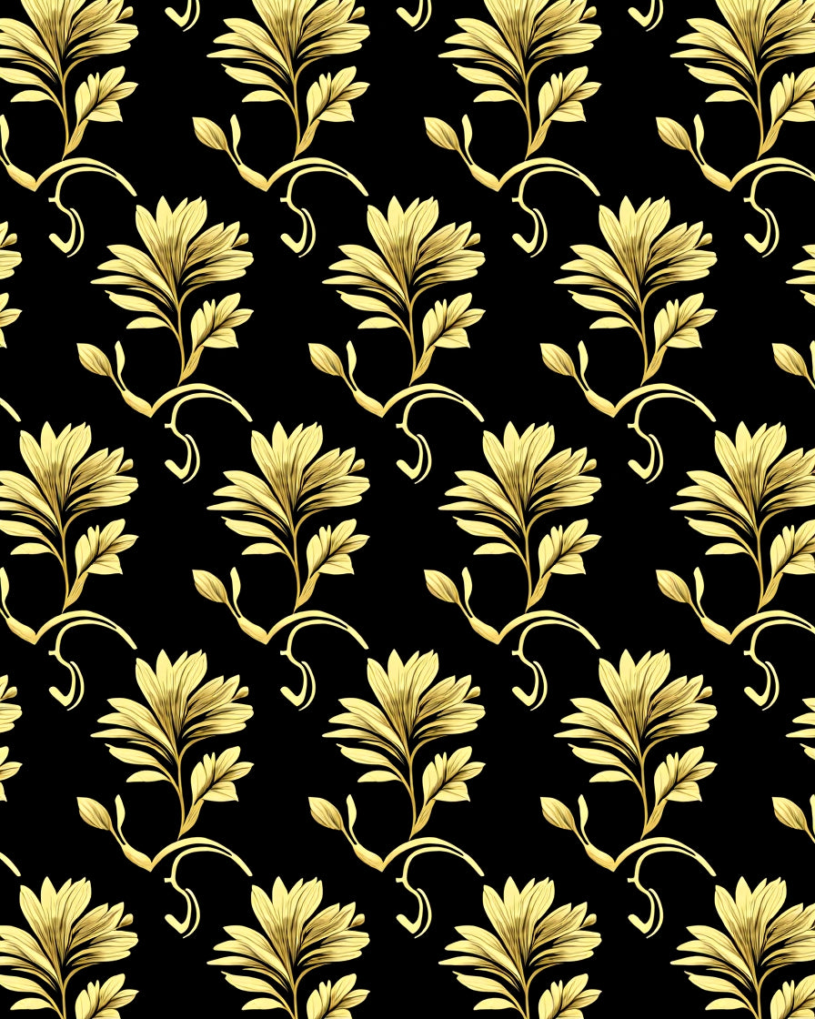 Elegant Gold Floral Scrolling Pattern Rug