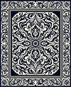 Ornate Black Cream Floral Mandala Rug