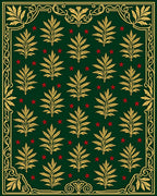 Emerald Green Golden Leaf Red Star Rug