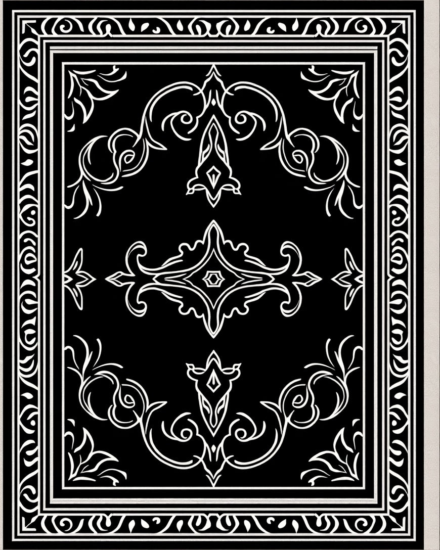Elegant Black White Filigree Scroll Rug