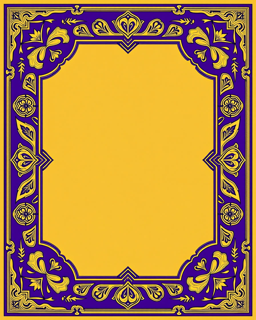 Royal Blue Yellow Floral Border Rug