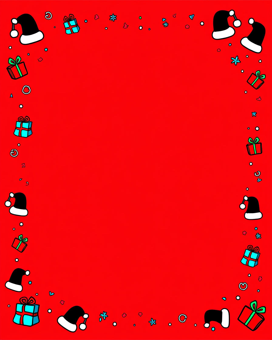 Festive Red Santa Hat Gift Border Rug
