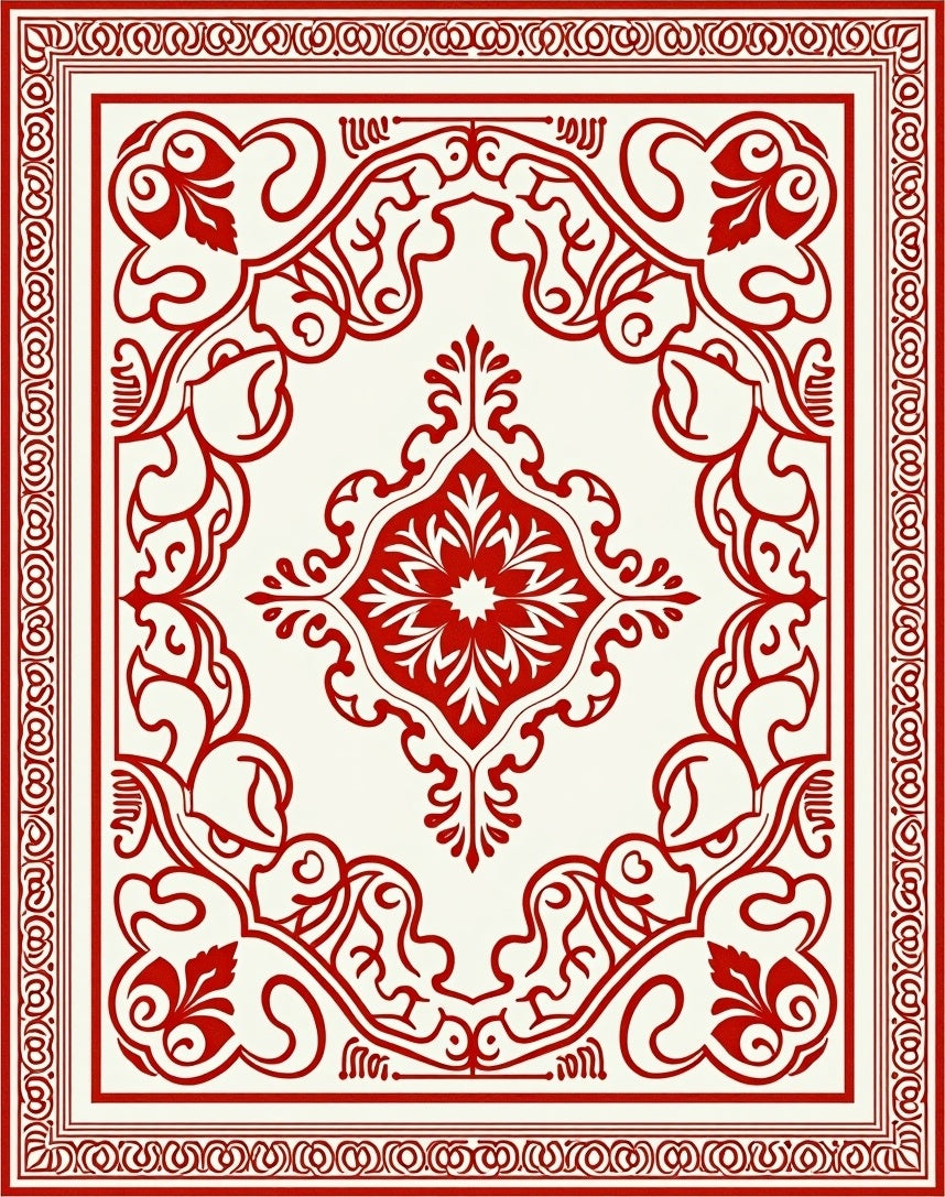 Classic Red Floral Medallion Pattern Rug