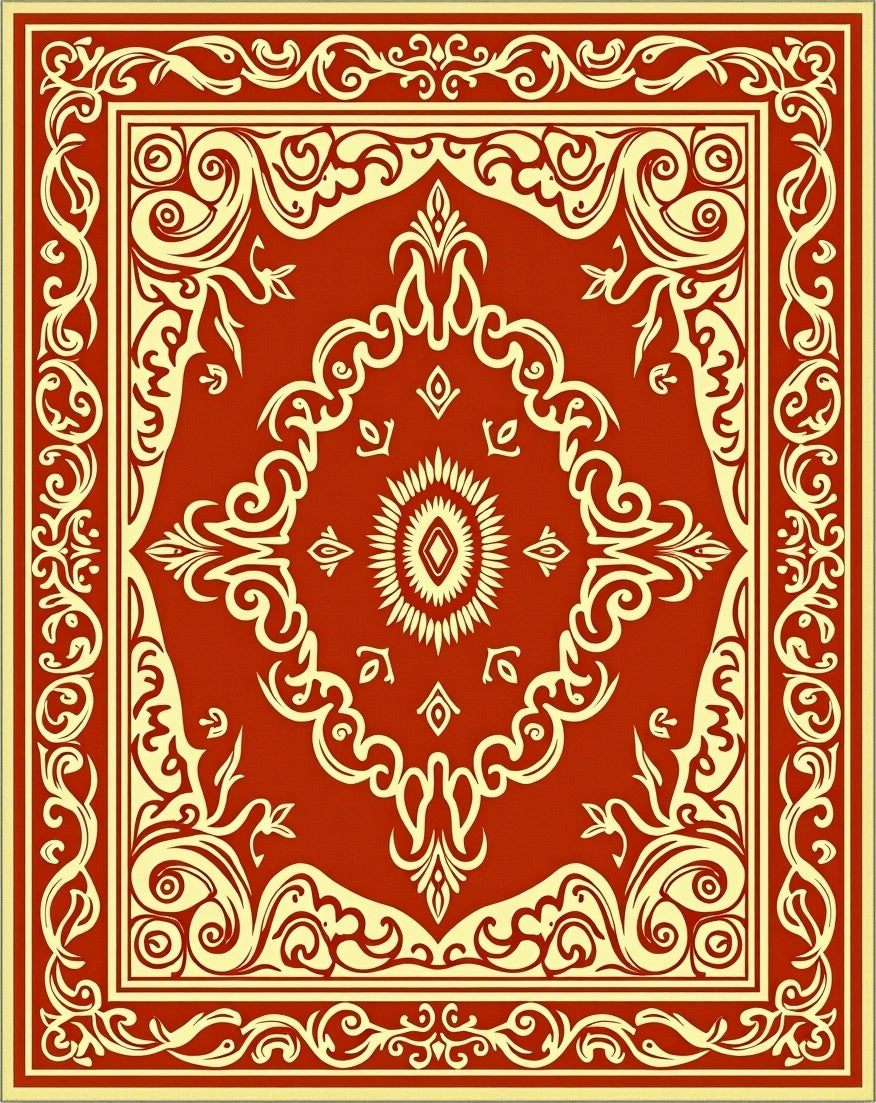 Damask Inspired Scrollwork Floral Medallion Rug
