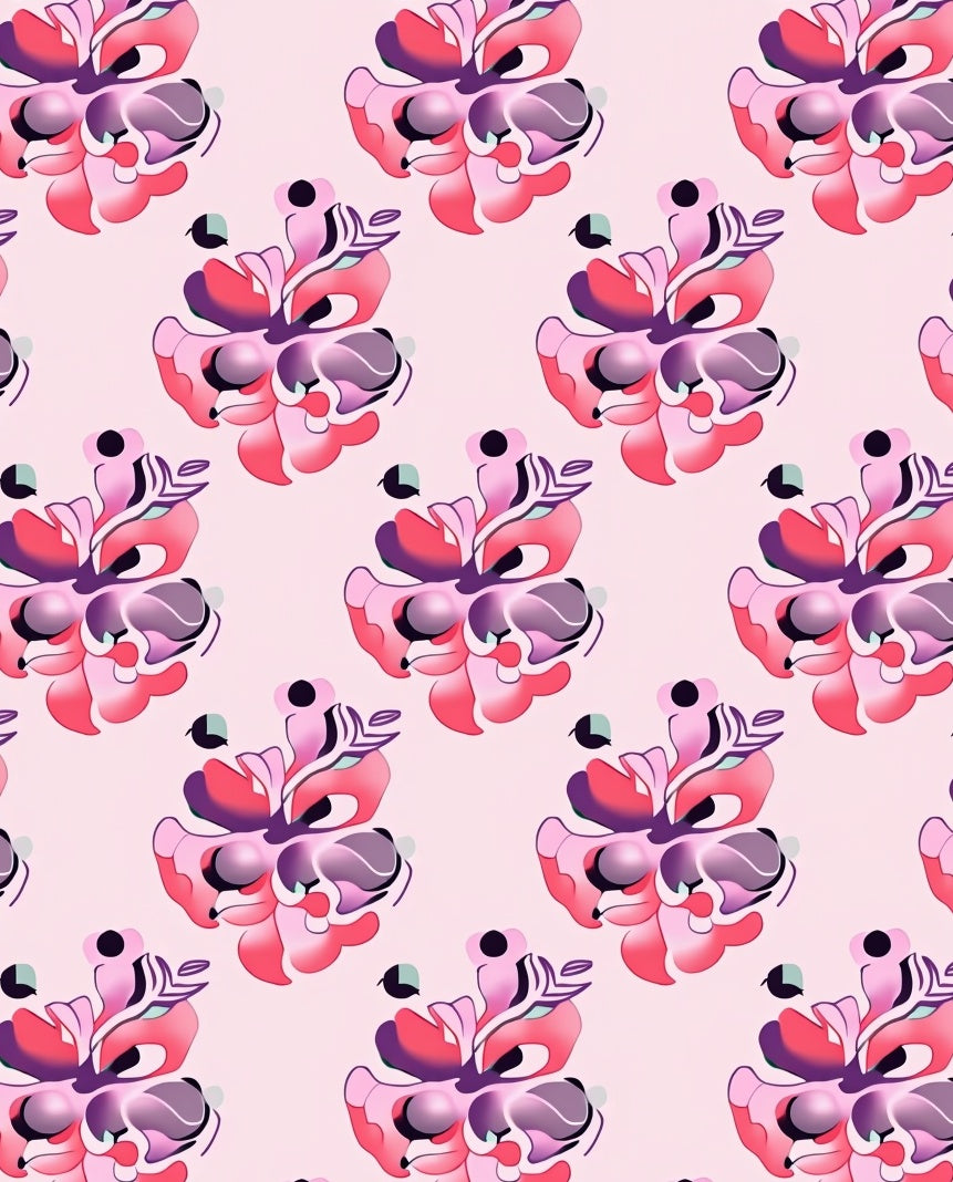 Abstract Pink Floral Swirls Pattern Rug