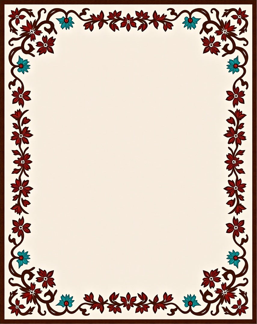 Ornate Floral Vine Border Design Rug