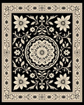 Black Cream Floral Medallion Pattern Rug