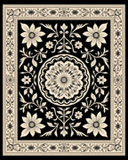 Black Cream Floral Medallion Pattern Rug