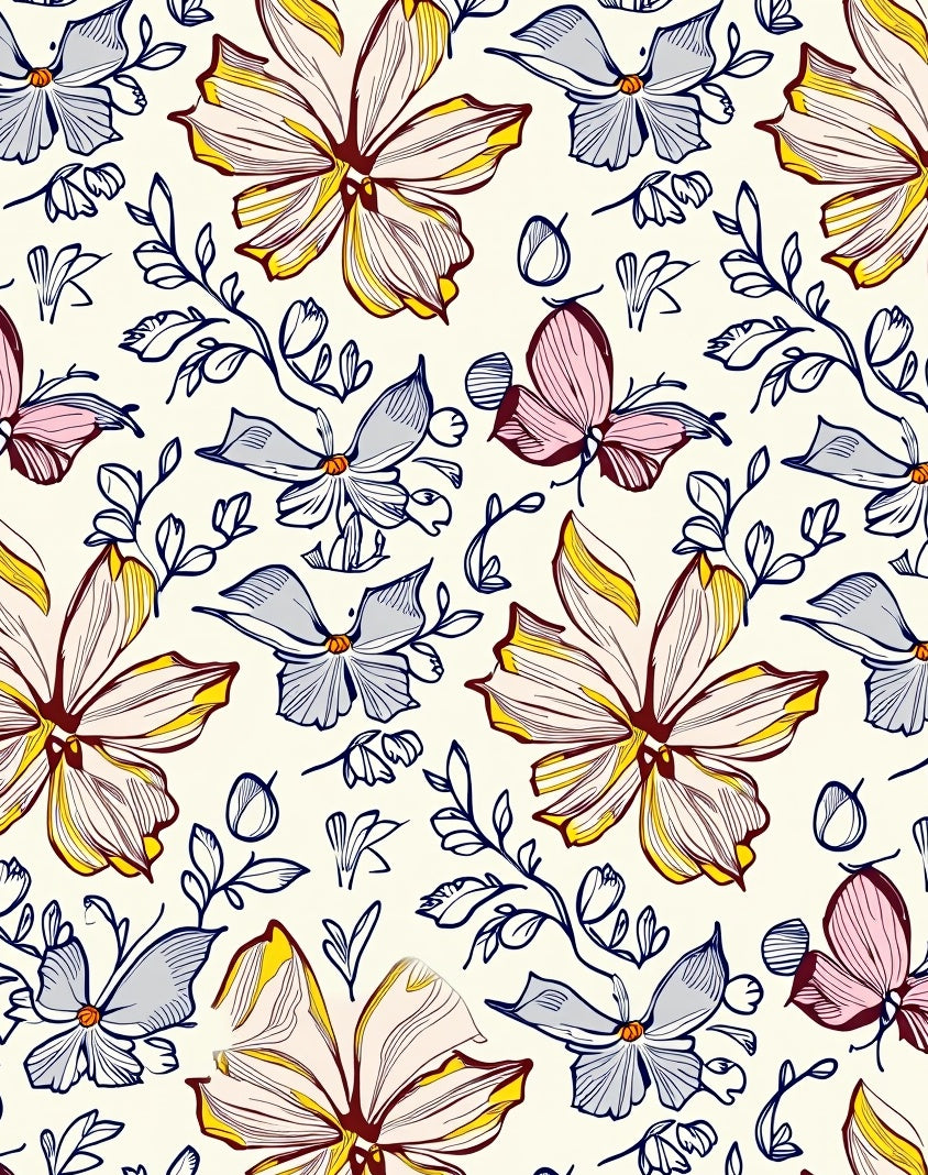 Floral Butterfly Sketch Pattern Design Rug